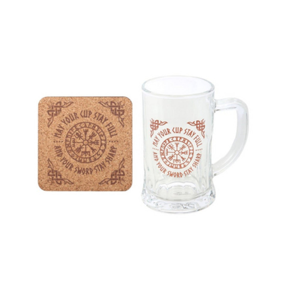 Viking Compass Glass Beer Tankard with Cork Coaster, 500ml