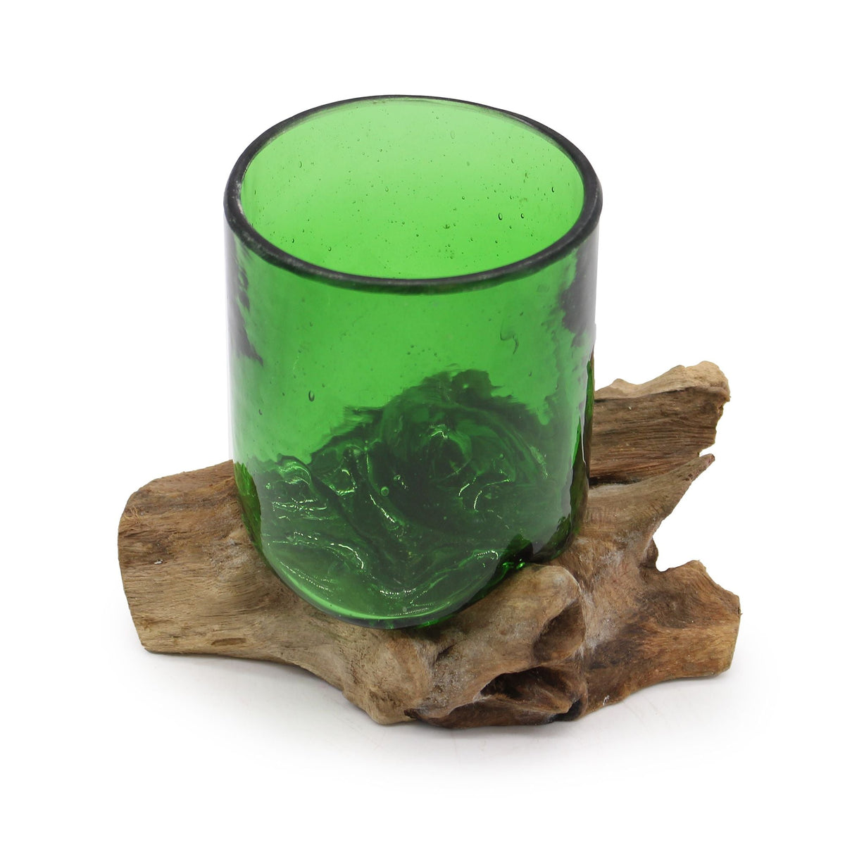 Beer Bottle Glass on Driftwood Decorative Piece