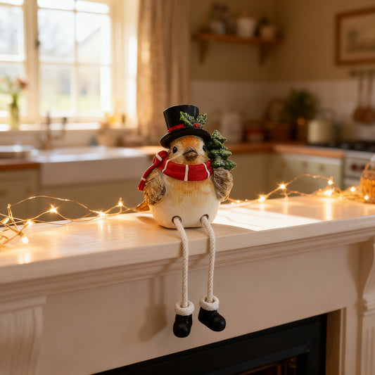 17cm Robin Shelf Sitter Ornament in a styled home setting