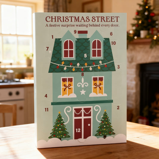12-Day Christmas Street Scene Advent Calendar in a styled home setting