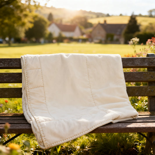 Cream Fleece Waterproof Picnic Blanket in a styled home setting