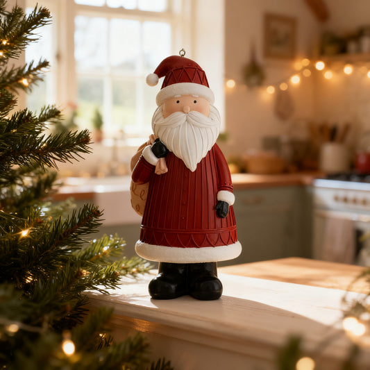 28cm Santa Ornament Holding Sack in a styled home setting