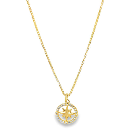 North Star CZ Medallion Necklace (F105A)-0