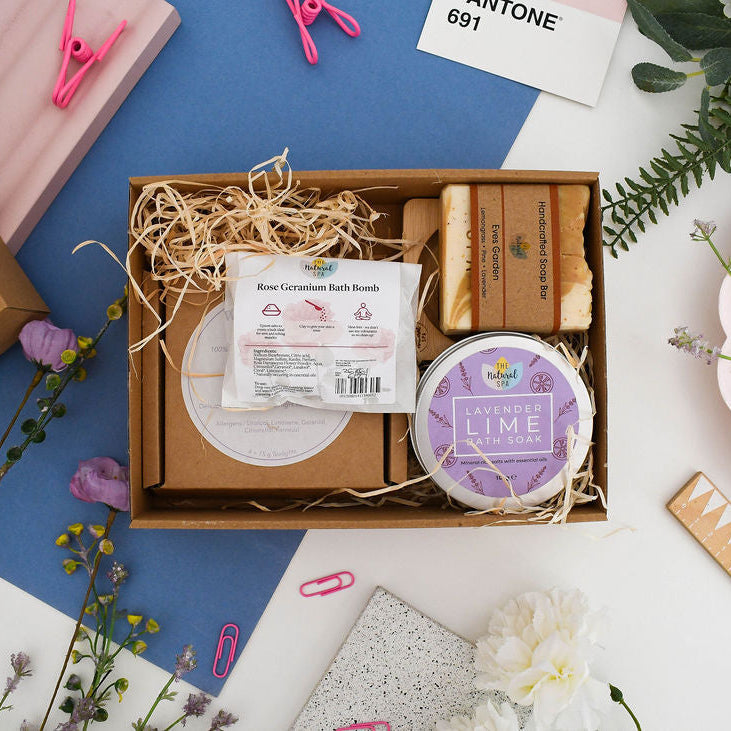 Floral Self Care Gift Box with Bath Bomb and Tealights