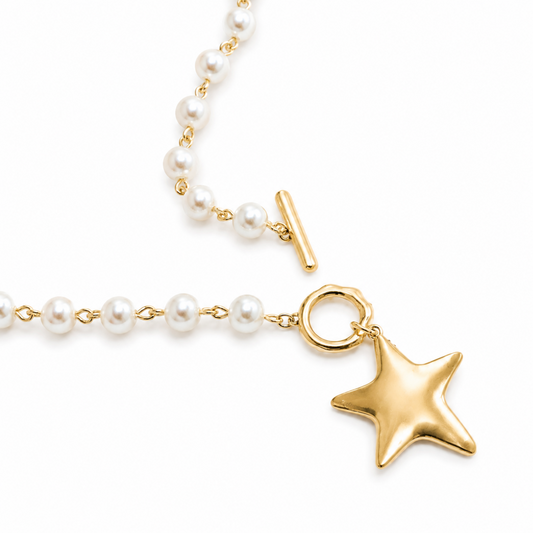 Molten Star Pearl Chain Necklace-0