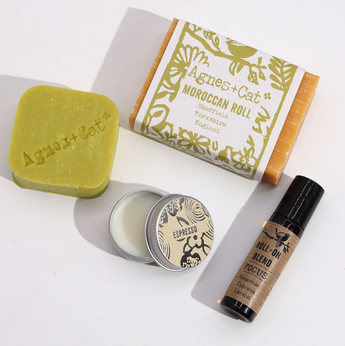 Moroccan Morning Soap, Shampoo Bar, Lip Balm and Roll-On Gift Set