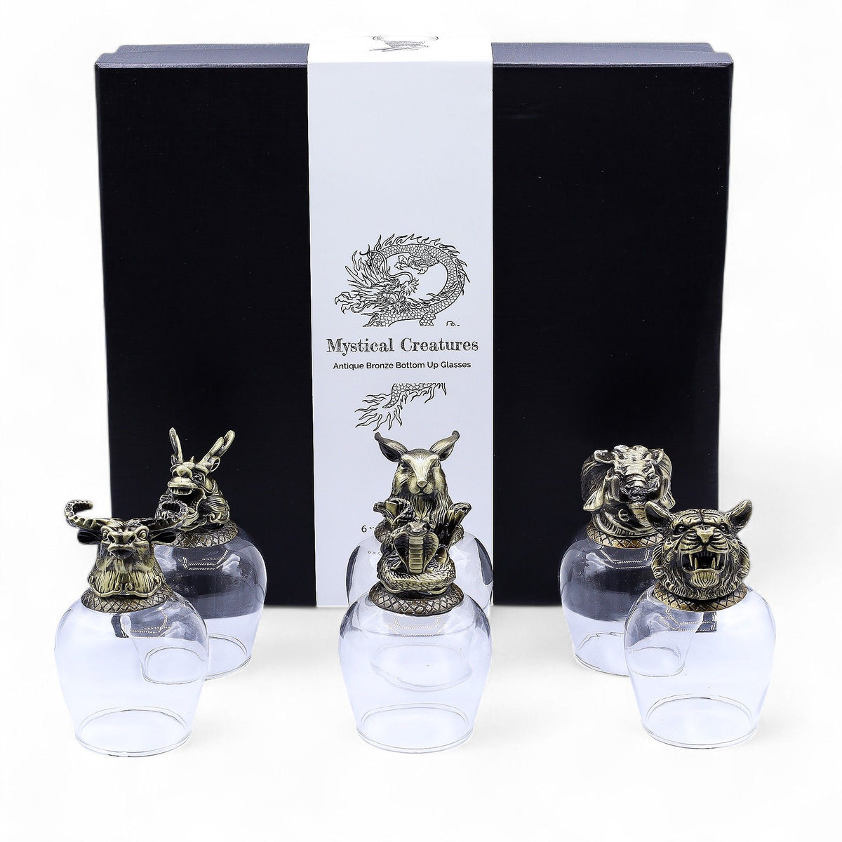 Set of Six Mystical Creatures Glasses, Antique Bronze Effect, 100ml