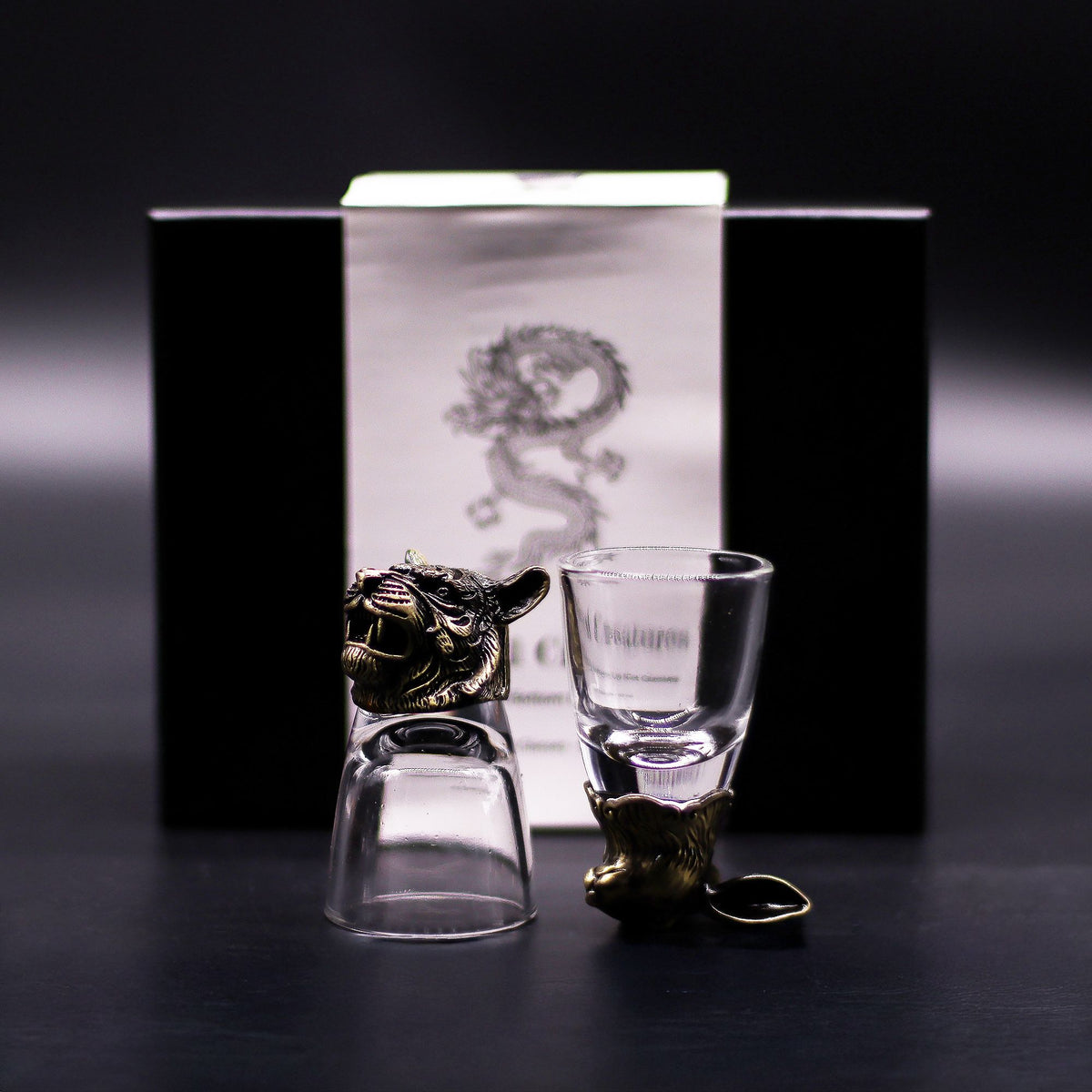 Set of Six Mystical Creatures Shot Glasses, Antique Bronze Effect, 50ml