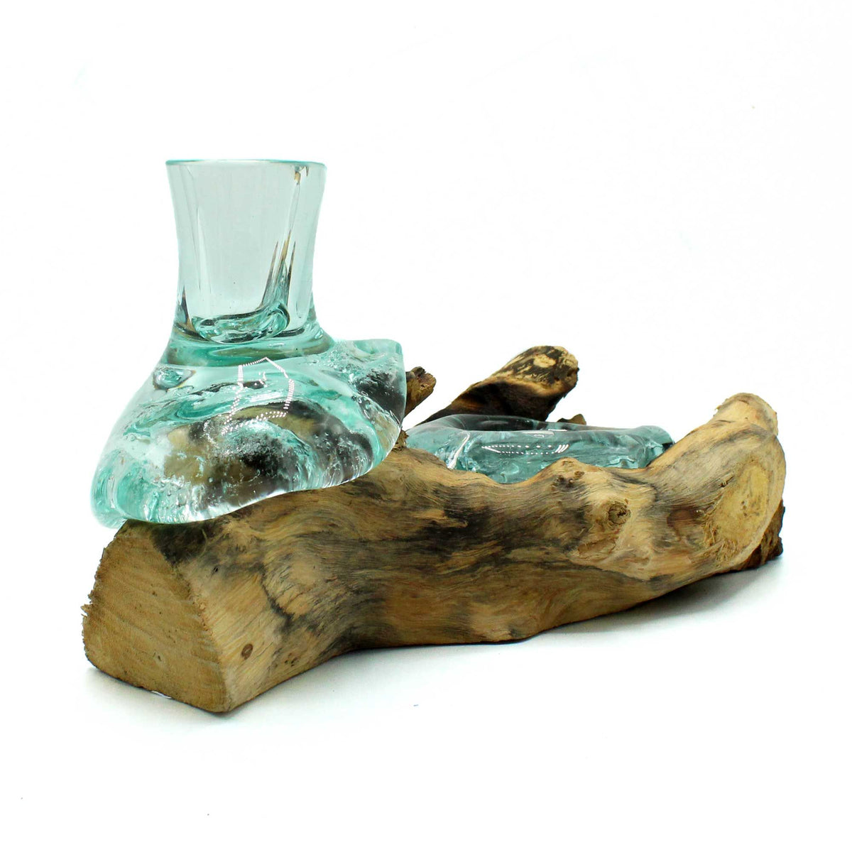 Molten Glass Small Vase and Tealight Holder on Wood