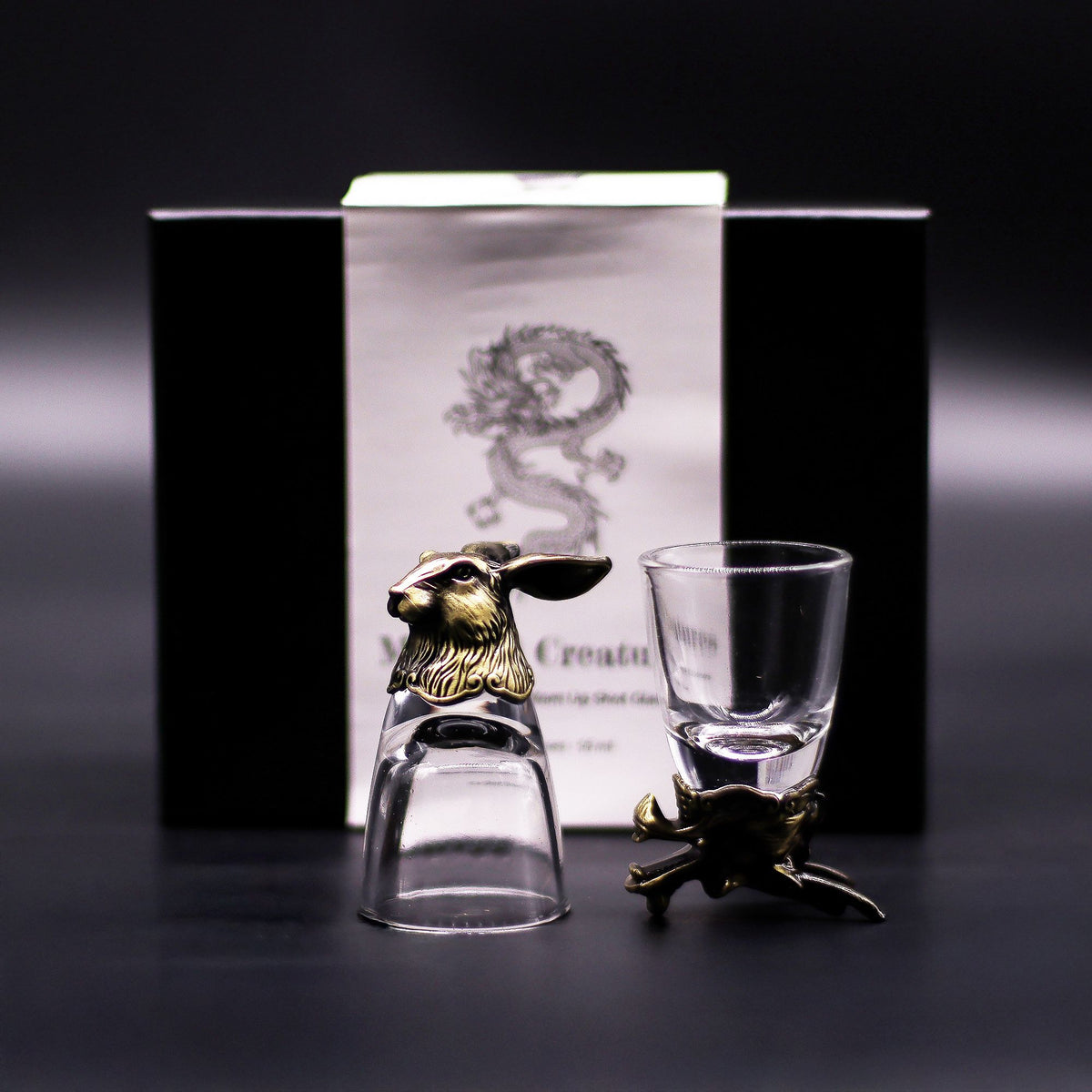 Set of Six Mystical Creatures Shot Glasses, Antique Bronze Effect, 50ml