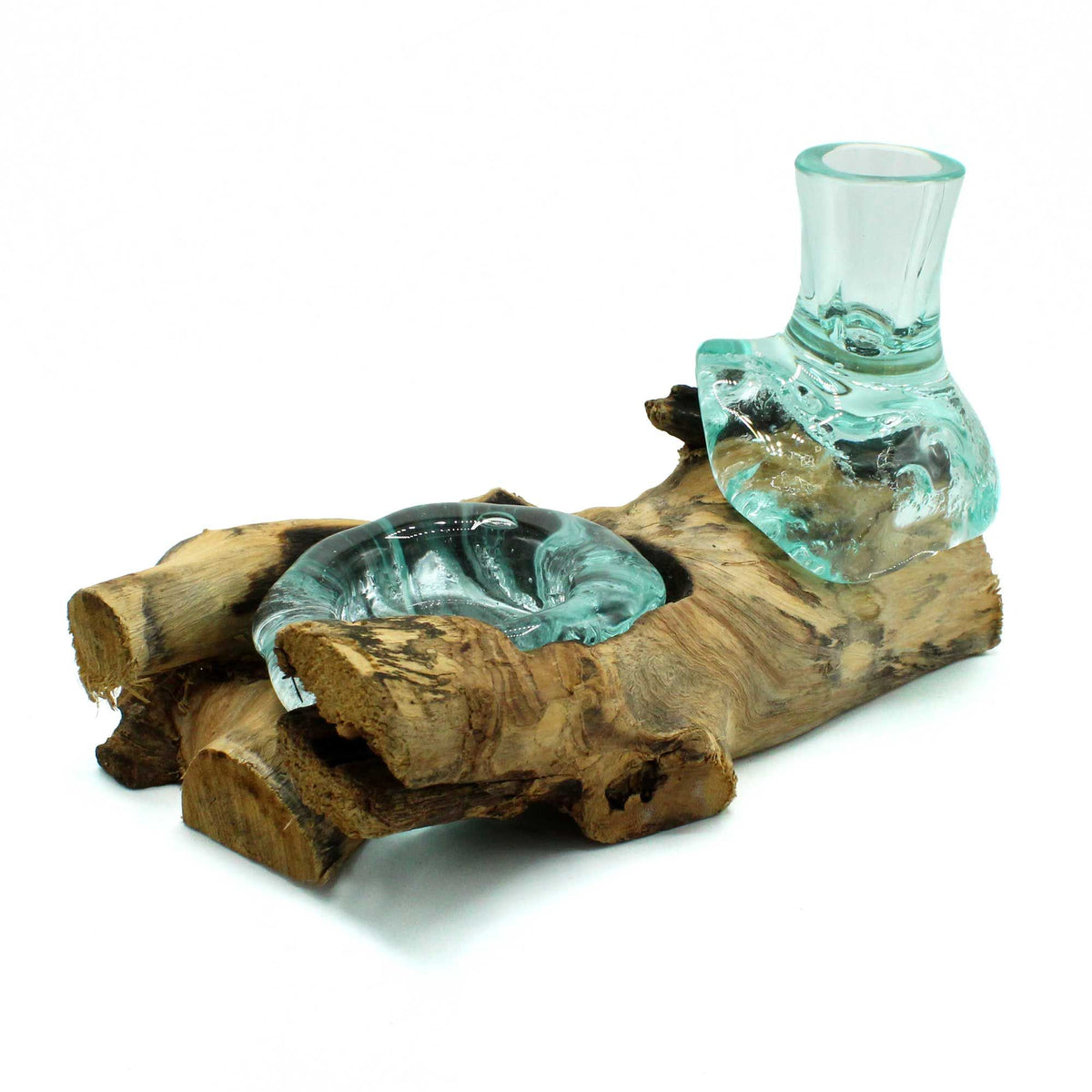 Molten Glass Small Vase and Tealight Holder on Wood