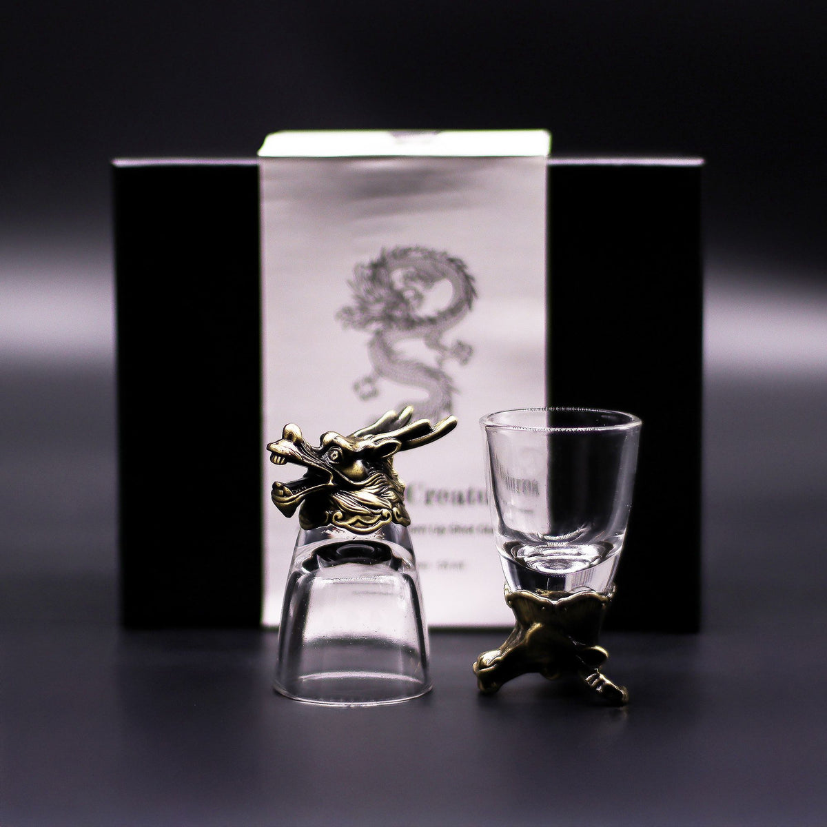 Set of Six Mystical Creatures Shot Glasses, Antique Bronze Effect, 50ml