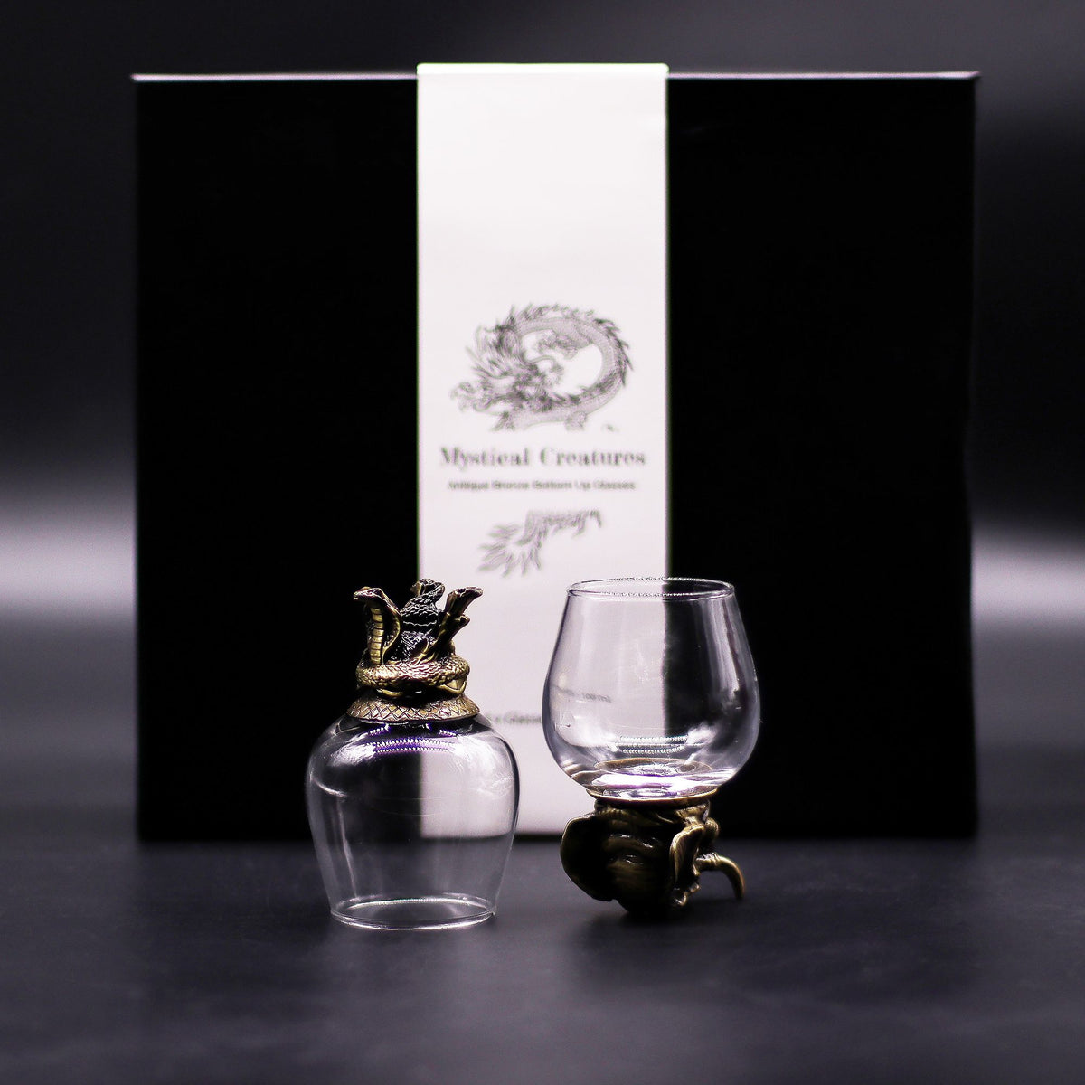 Set of Six Mystical Creatures Glasses, Antique Bronze Effect, 100ml