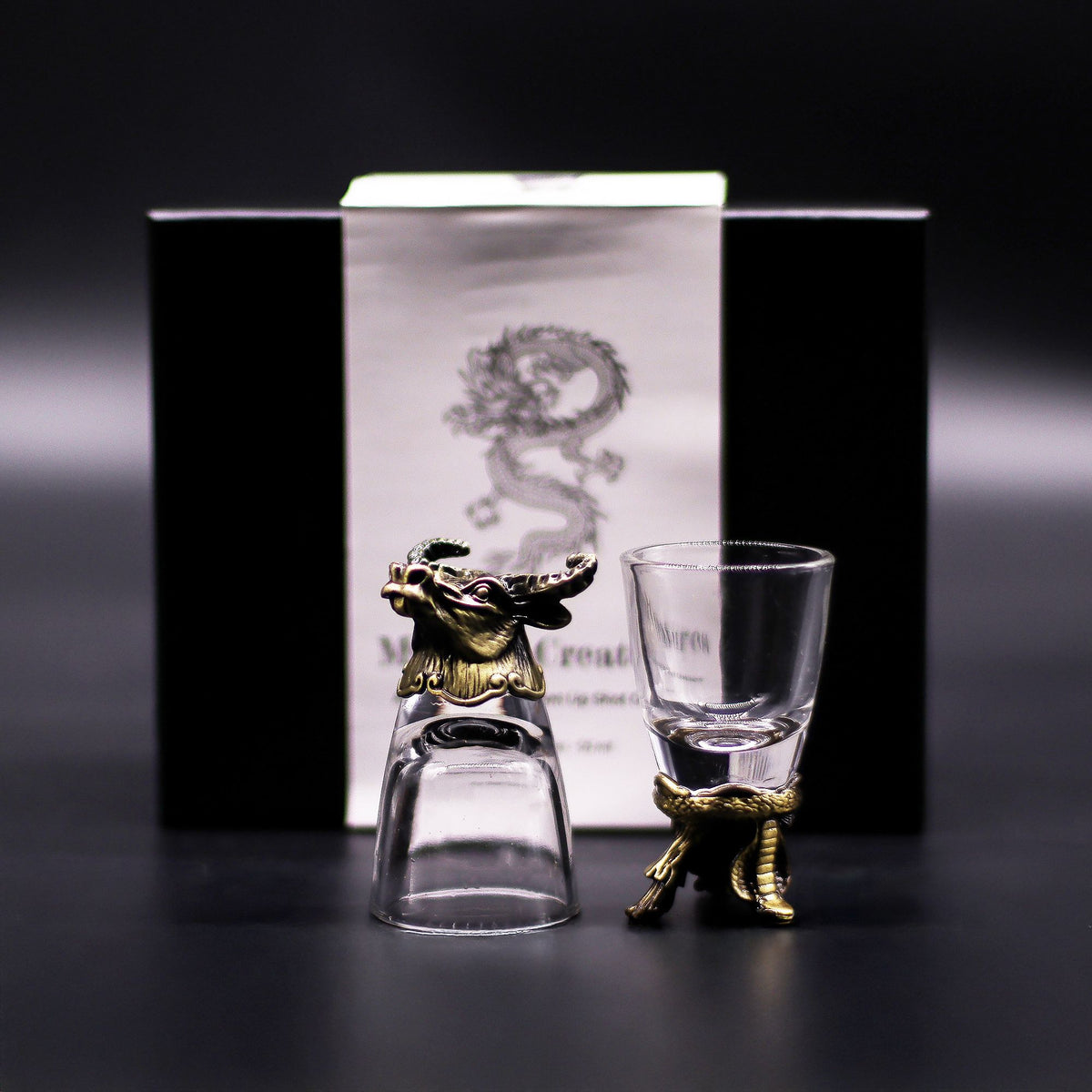 Set of Six Mystical Creatures Shot Glasses, Antique Bronze Effect, 50ml