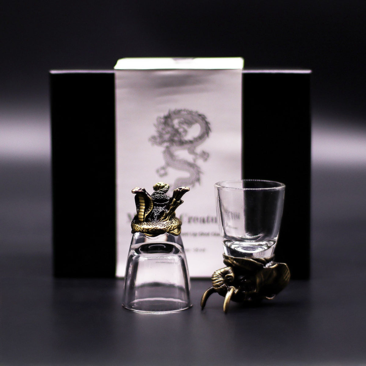Set of Six Mystical Creatures Shot Glasses, Antique Bronze Effect, 50ml