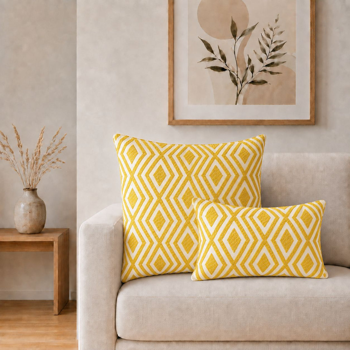 Mustard Diamonds Cotton Cushion Cover, 60 x 60cm