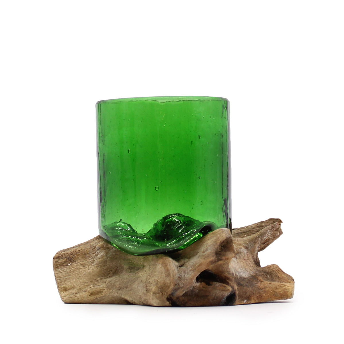 Beer Bottle Glass on Driftwood Decorative Piece