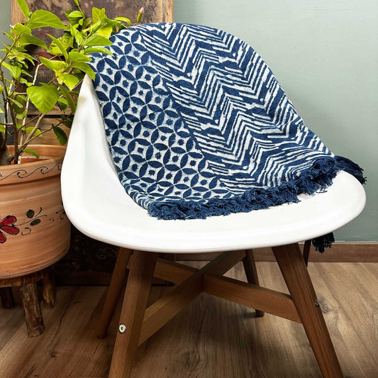 Handmade Indigo Throw, Namoona Waves, 170 x 120cm