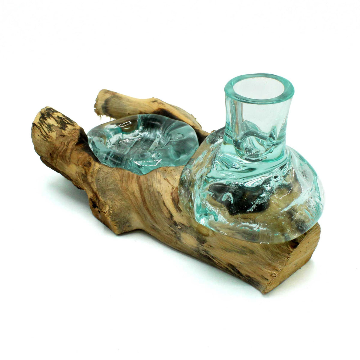 Molten Glass Small Vase and Tealight Holder on Wood