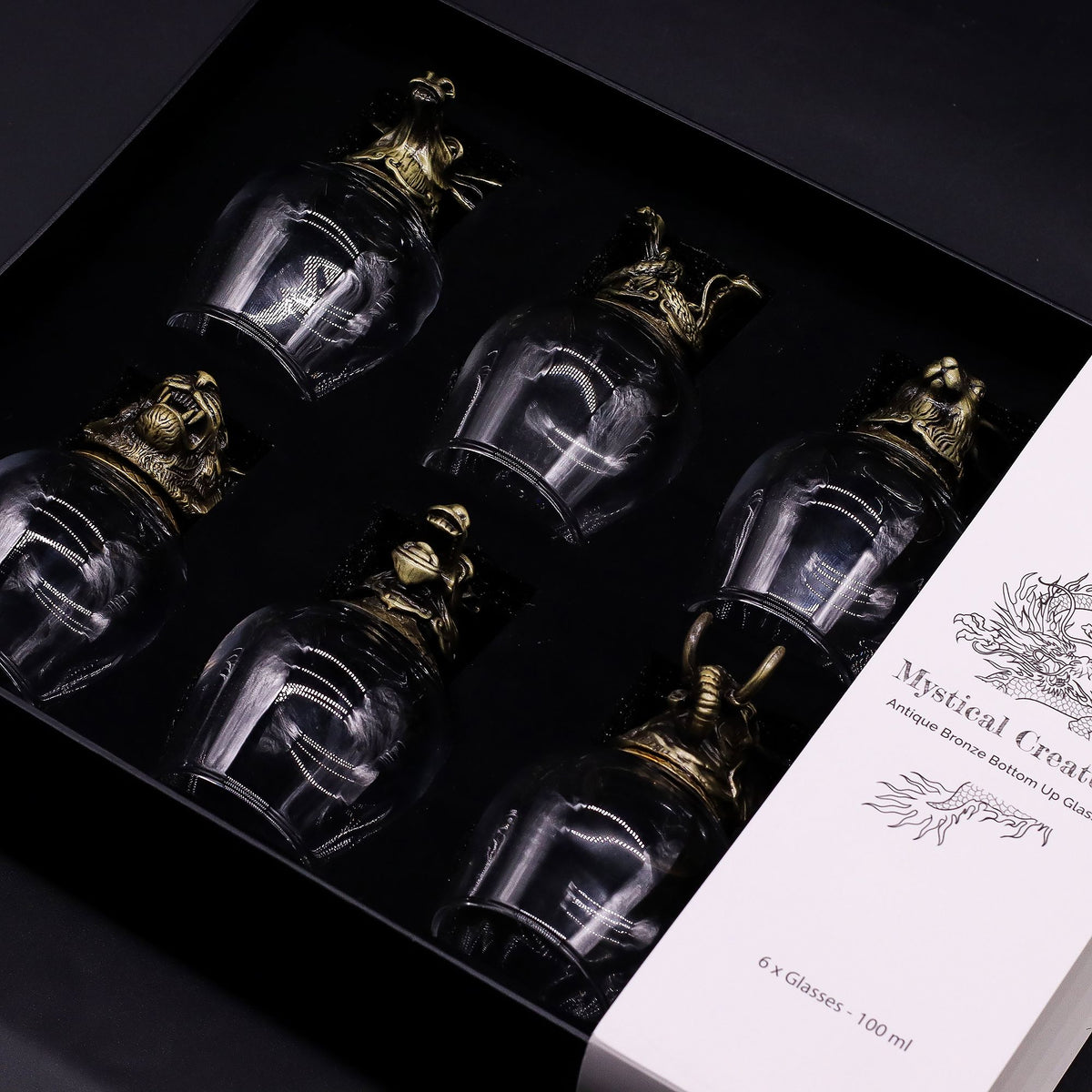 Set of Six Mystical Creatures Glasses, Antique Bronze Effect, 100ml