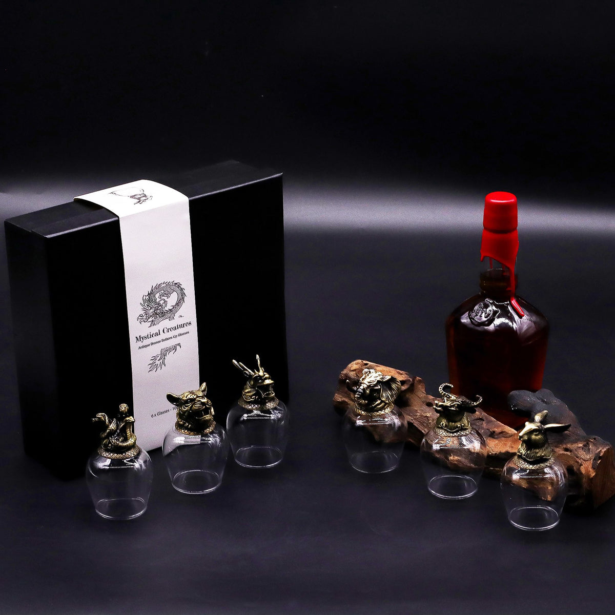 Set of Six Mystical Creatures Glasses, Antique Bronze Effect, 100ml