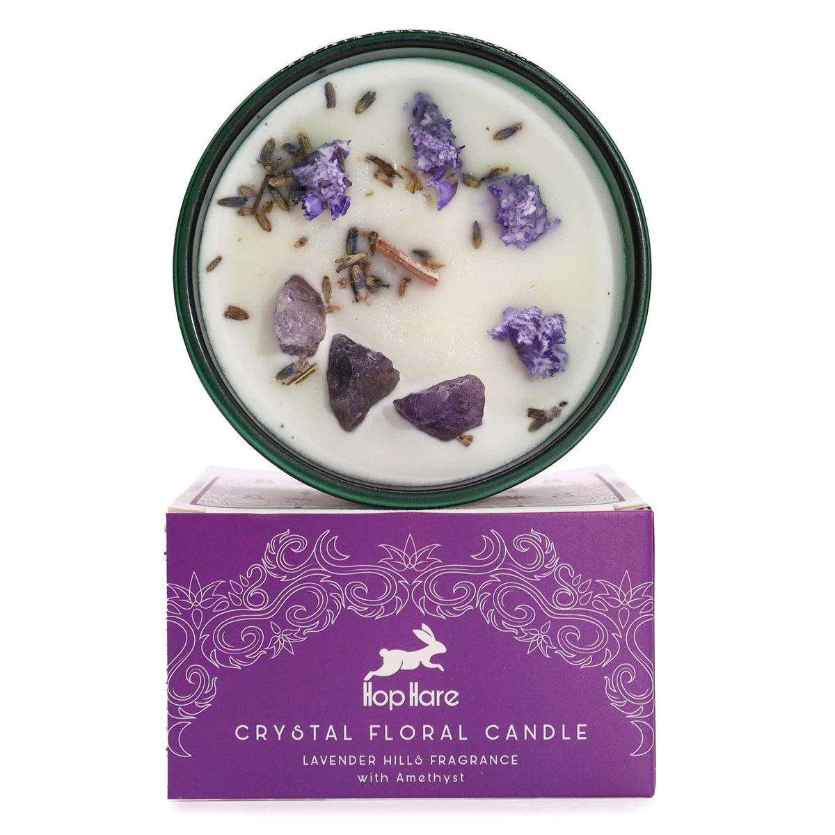 Moon Amethyst and Lavender Flower Candle