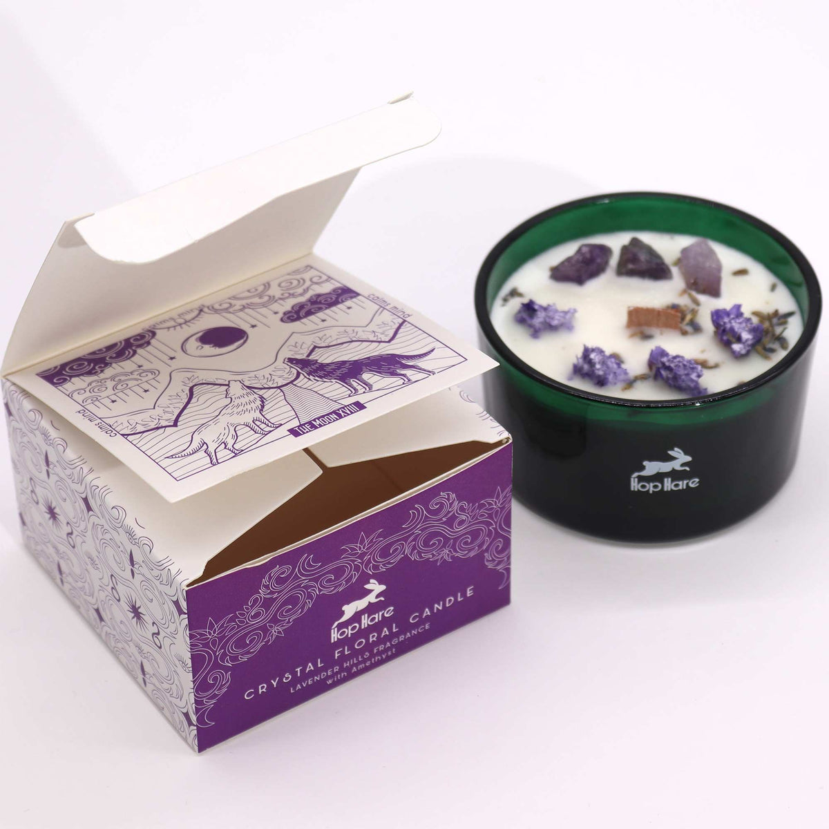 Moon Amethyst and Lavender Flower Candle