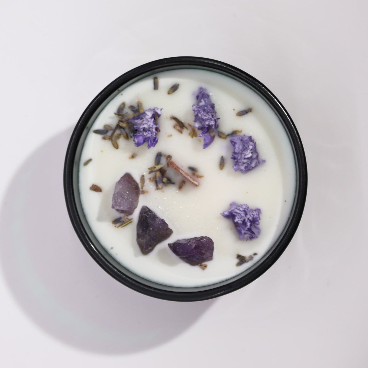 Moon Amethyst and Lavender Flower Candle