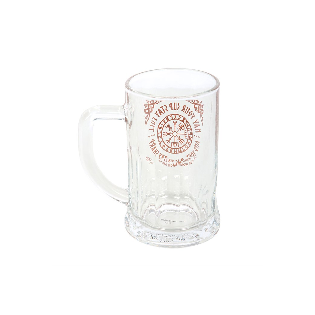 Viking Compass Glass Beer Tankard with Cork Coaster, 500ml