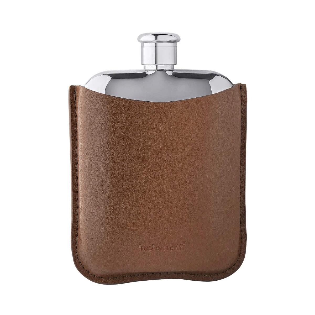 Stainless Steel Hip Flask with Brown Leather Sleeve