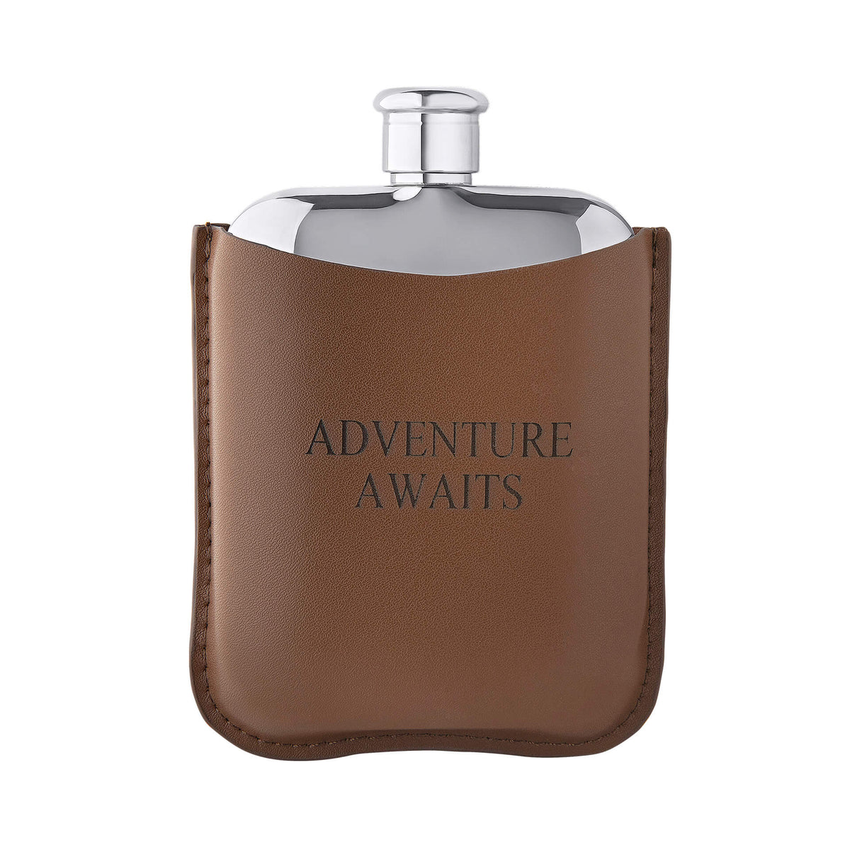 Stainless Steel Hip Flask with Brown Leather Sleeve